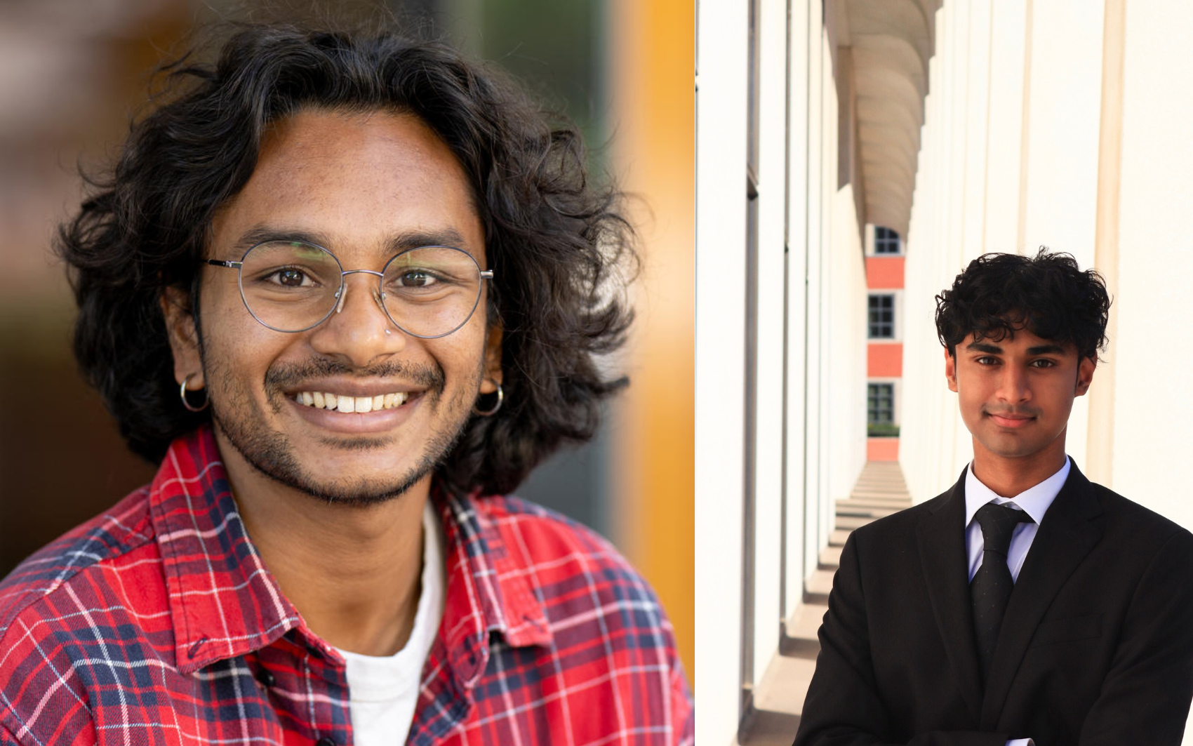 side by side image of two different people posing for a portrait