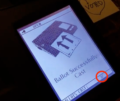 ballot box digital screen showing which number is being cast